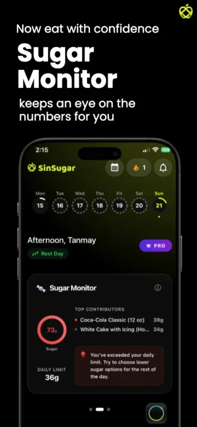 SinSugar App Interface Screenshot 5 - AI Calorie Tracker & Health Coach